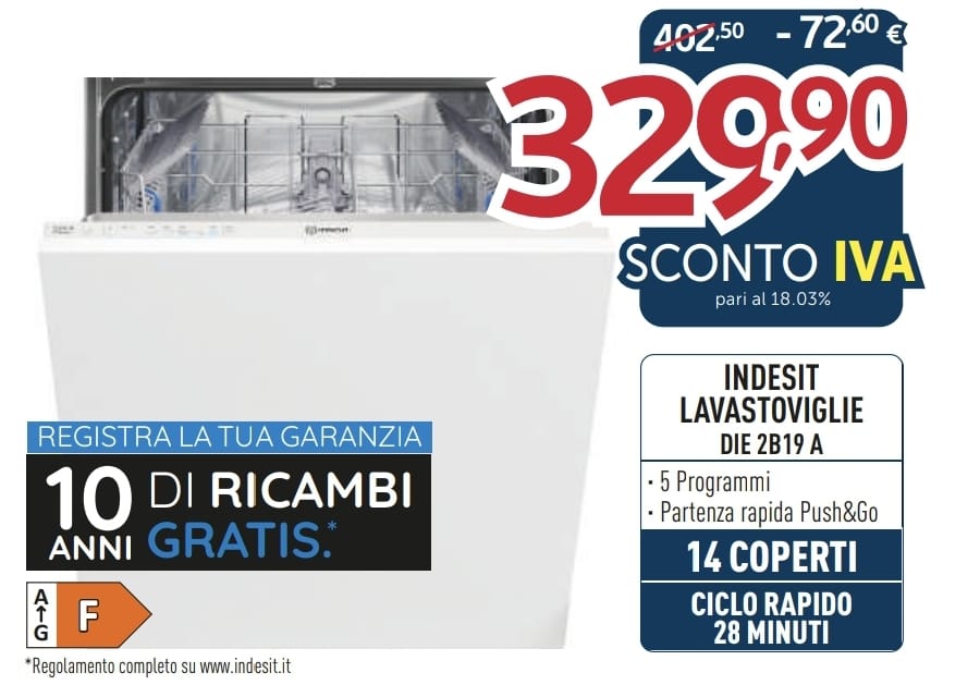 LAVASTOVIGLIE INCASSO INDESIT DIE2B19A 14 COPERTI