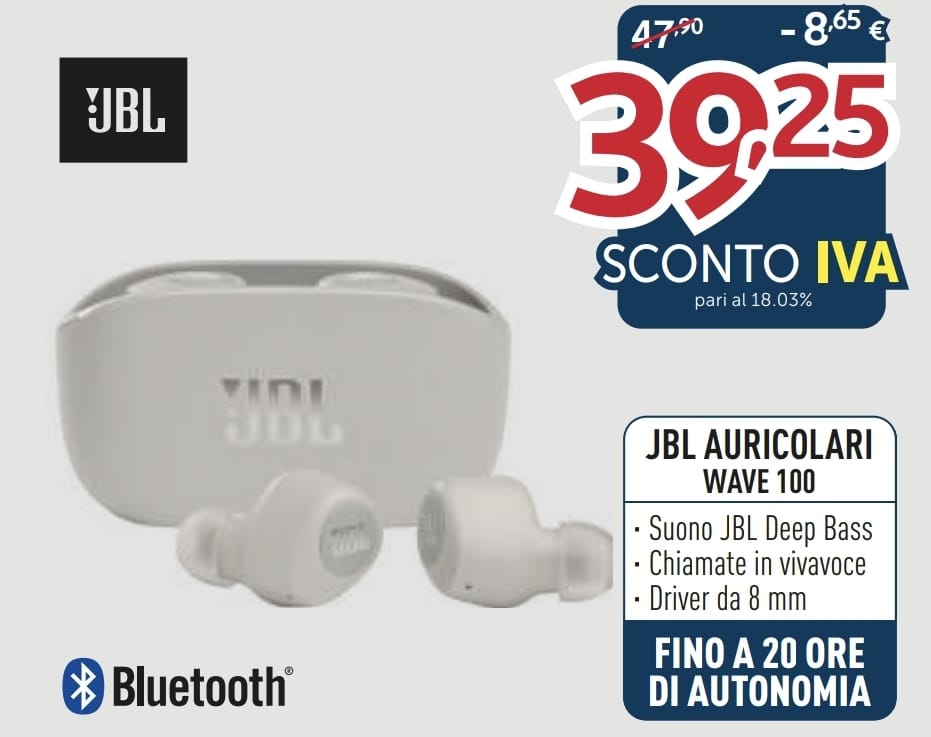 AURICOLARI BLUETOOTH JBL WAVE100