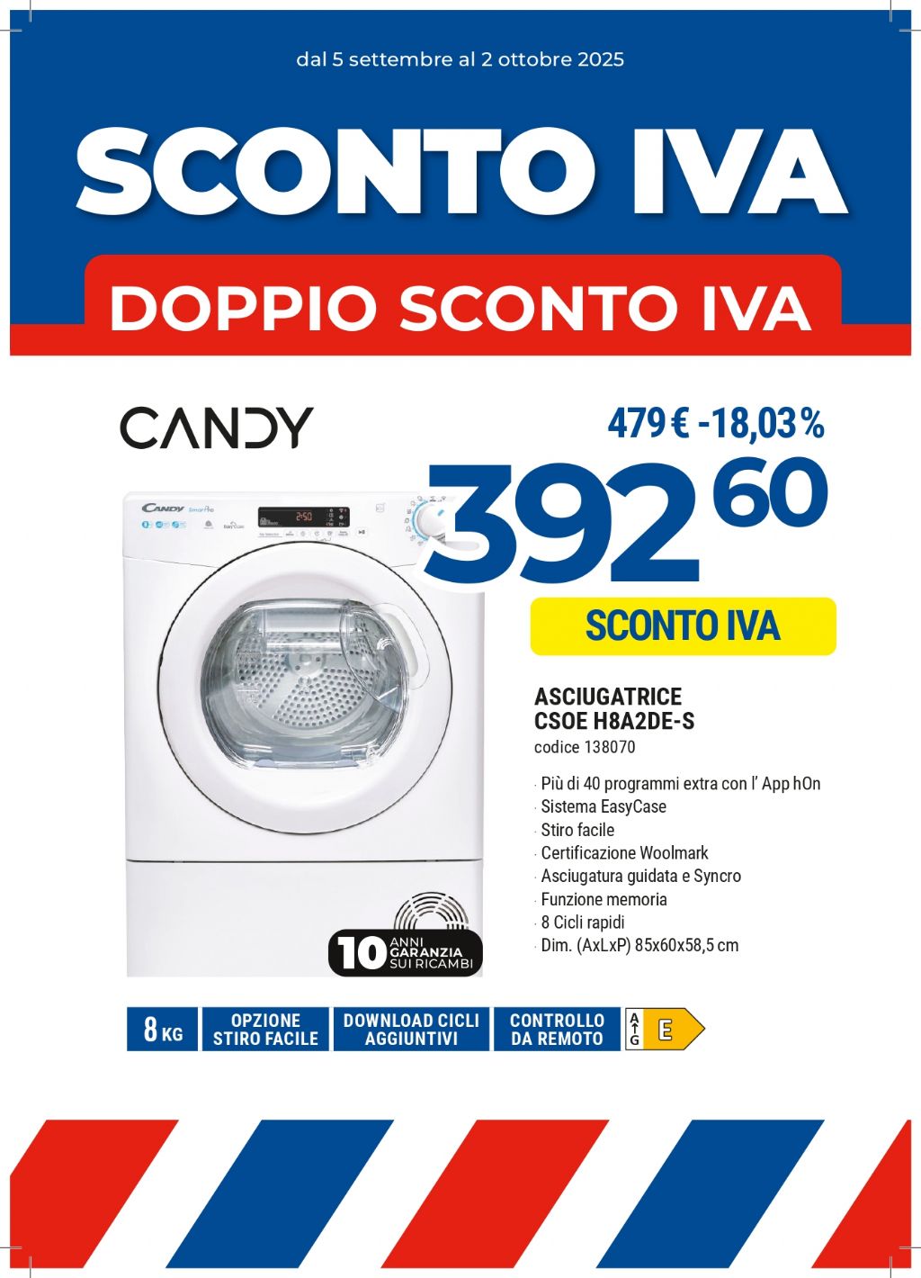 CANDY ASCIUGATRICE CSOEH8A2DE-S