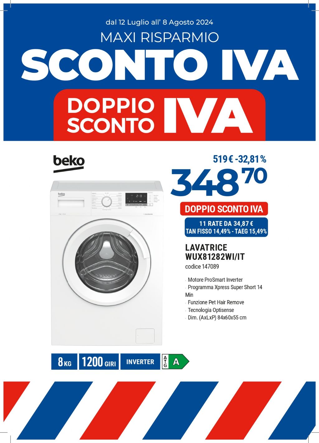 LAVATRICE BEKO WUX81282WI/IT 8KG