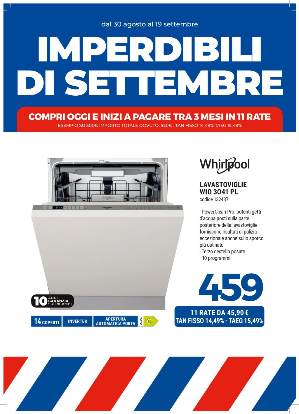 LAVASTOVIGLIE WHIRLPOOL WIO 3041 PL