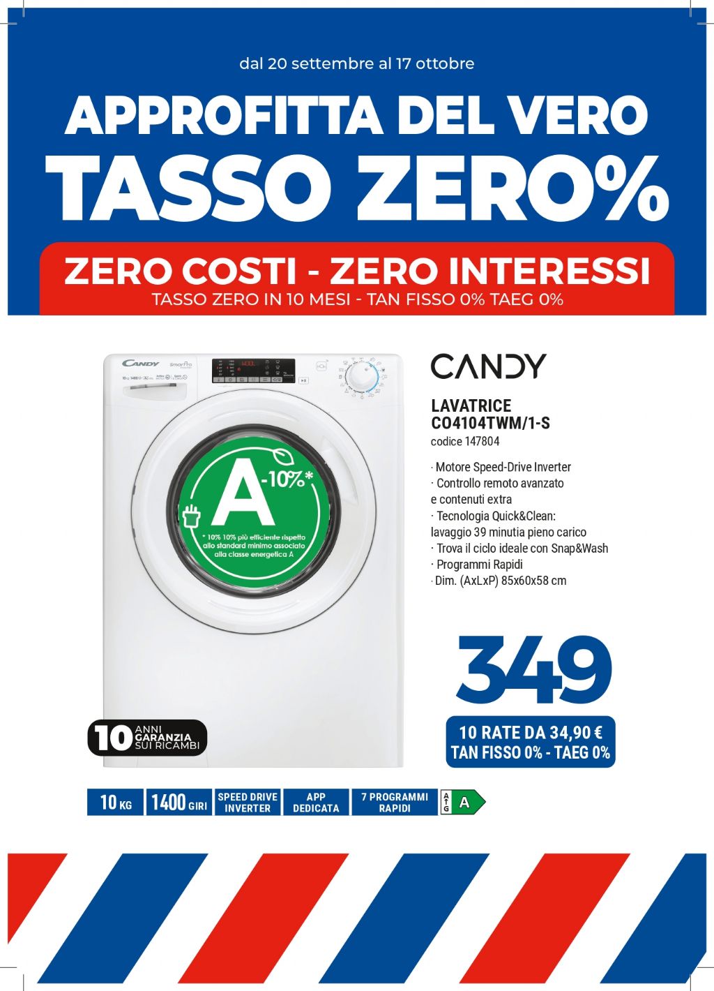 LAVATRICE CANDY CO4104TWM/1-S 10KG