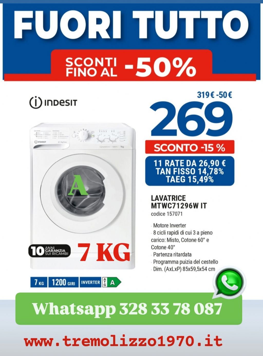 LAVATRICE 7KG INDESIT MTWC71296WIT