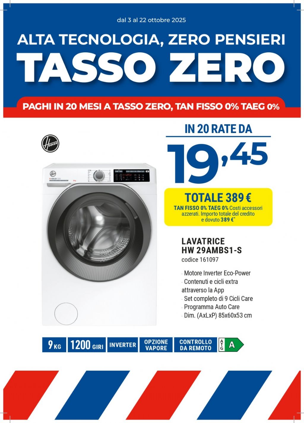 LAVATRICE HOOVER HW 29AMBS1-S 9KG