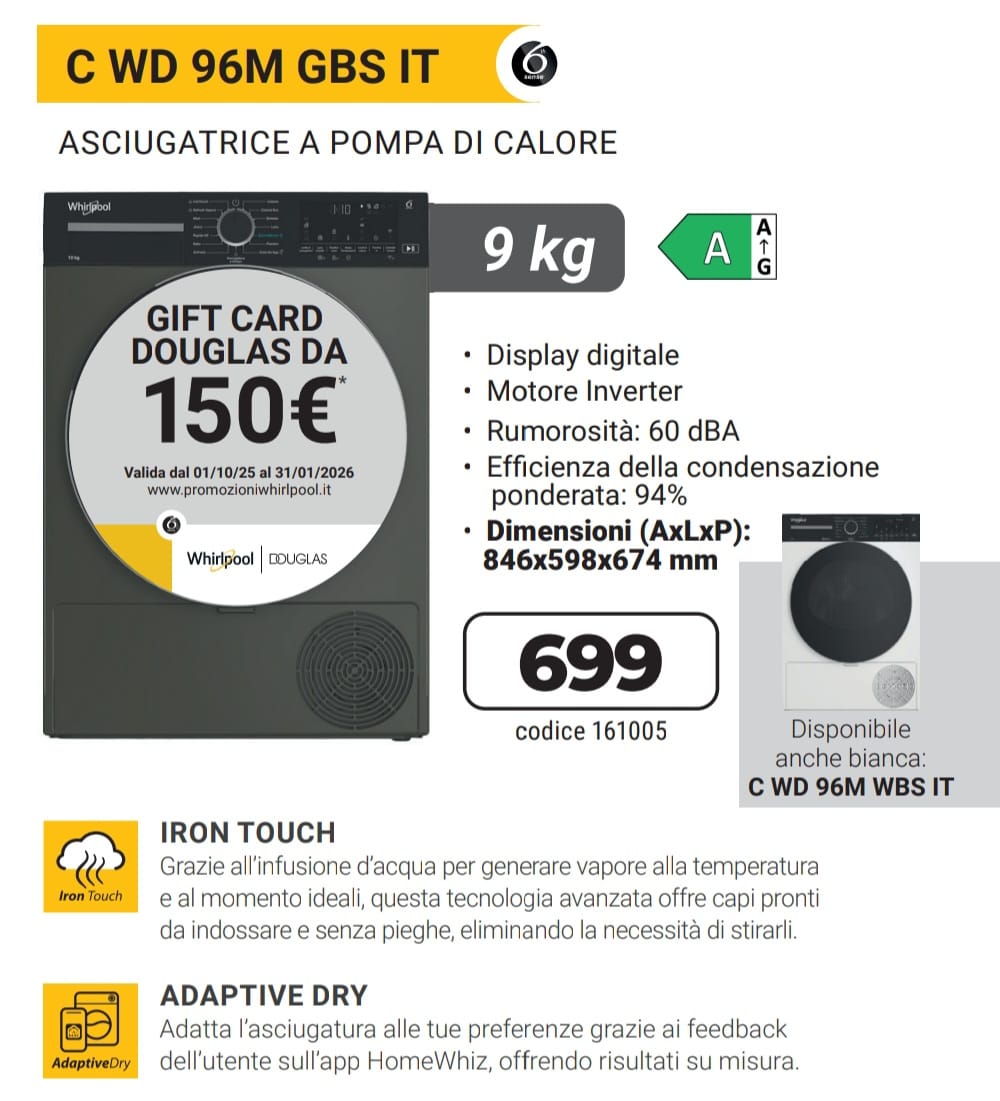 CWD96MGBSIT WHIRLPOOL ASCIUGATRICE