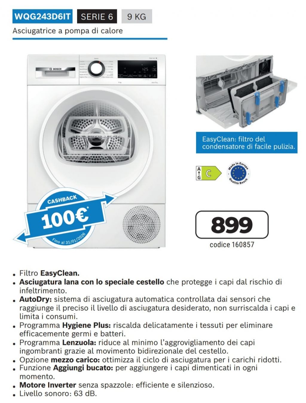 ASCIUGATRICE BOSCH WQG243D6IT 9KG