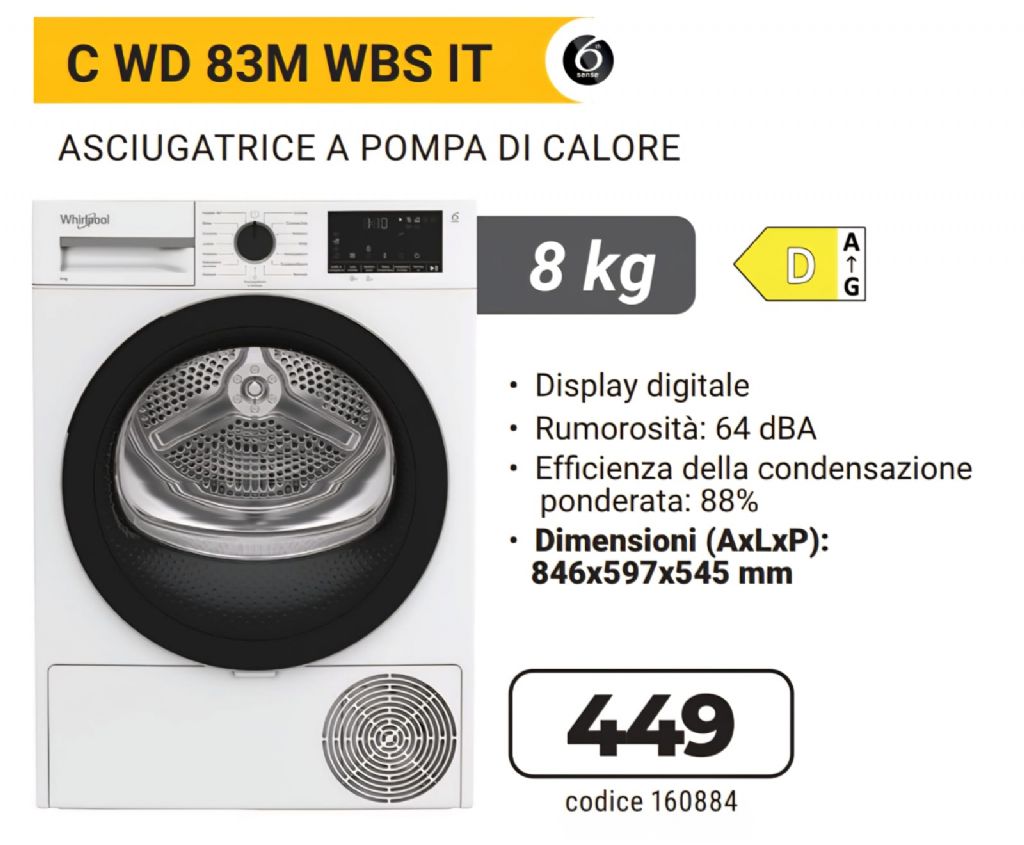 WHIRLPOOL ASCIUGATRICE CWD83MWBSIT