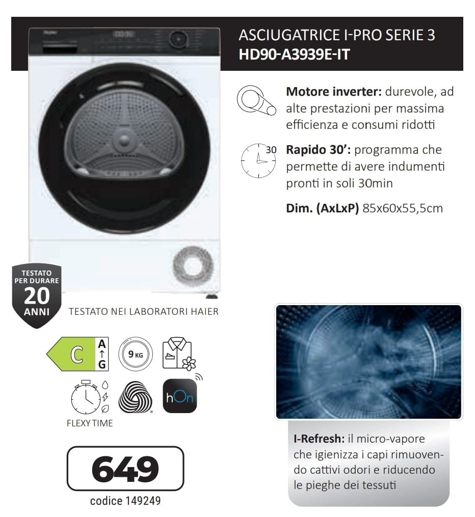 ASCIUGATRICE HAIER  HD90A3939E-IT