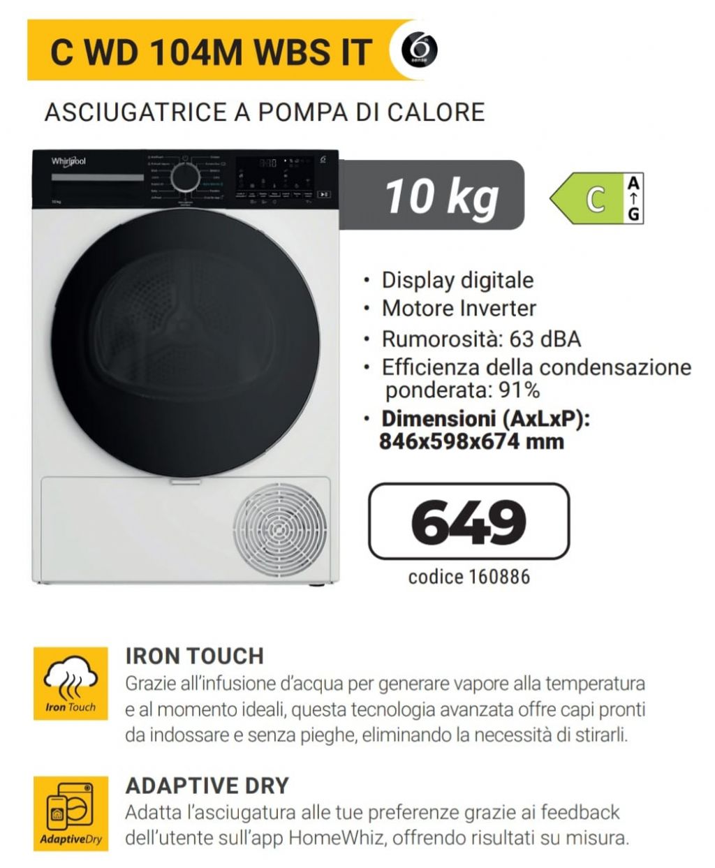 ASCIUGATRICE WHIRLPOOL CWD104MWBSIT