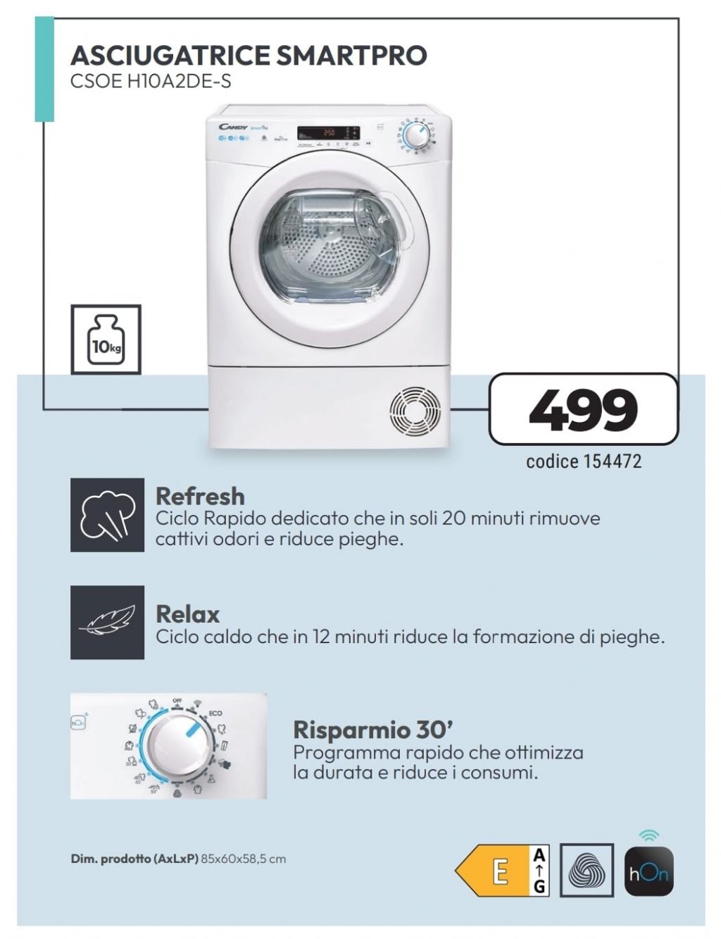 ASCIUGATRICE CANDY CSOE H10A2DE-S 10KG