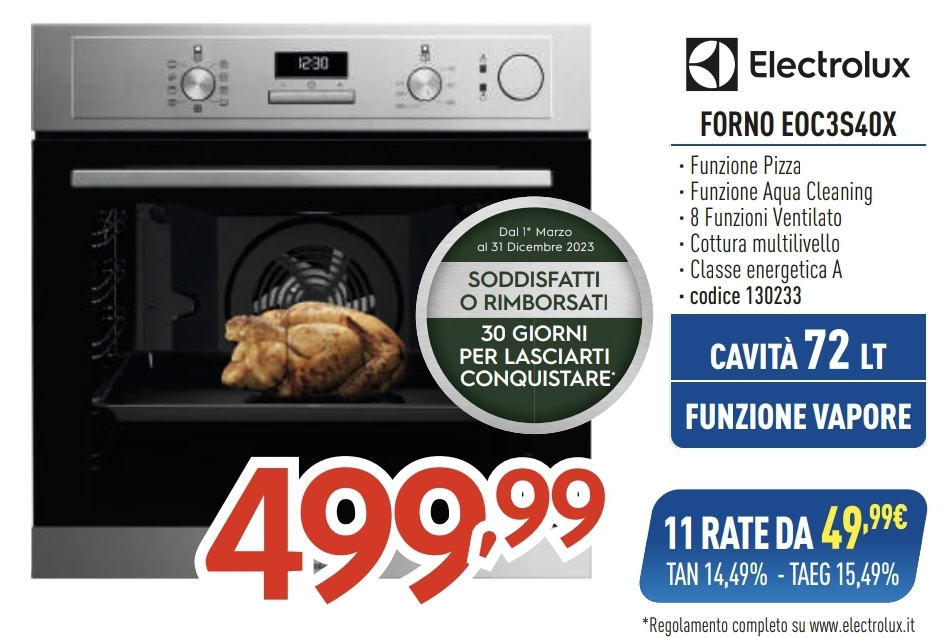 ELECTROLUX EOC3S40X FORNO INCASSO 72LT