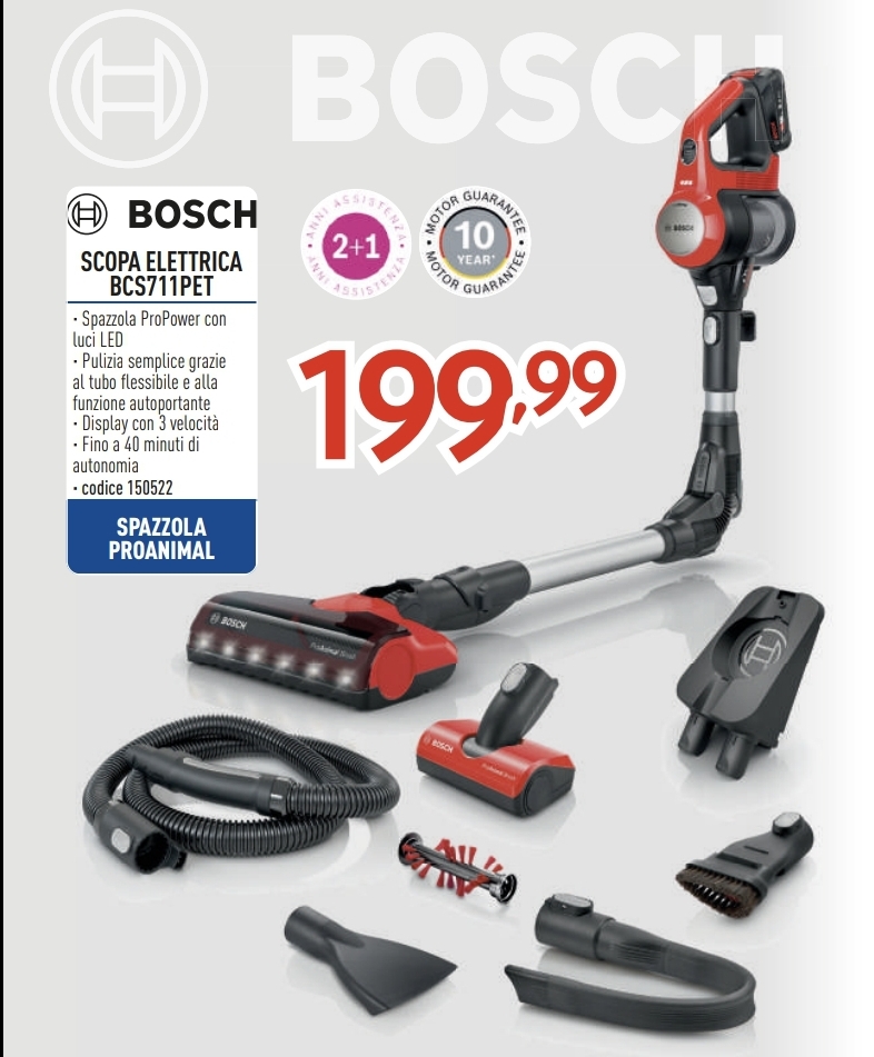 BOSCH SCOPA ELETTRICA SENZA FILO BCS711PET