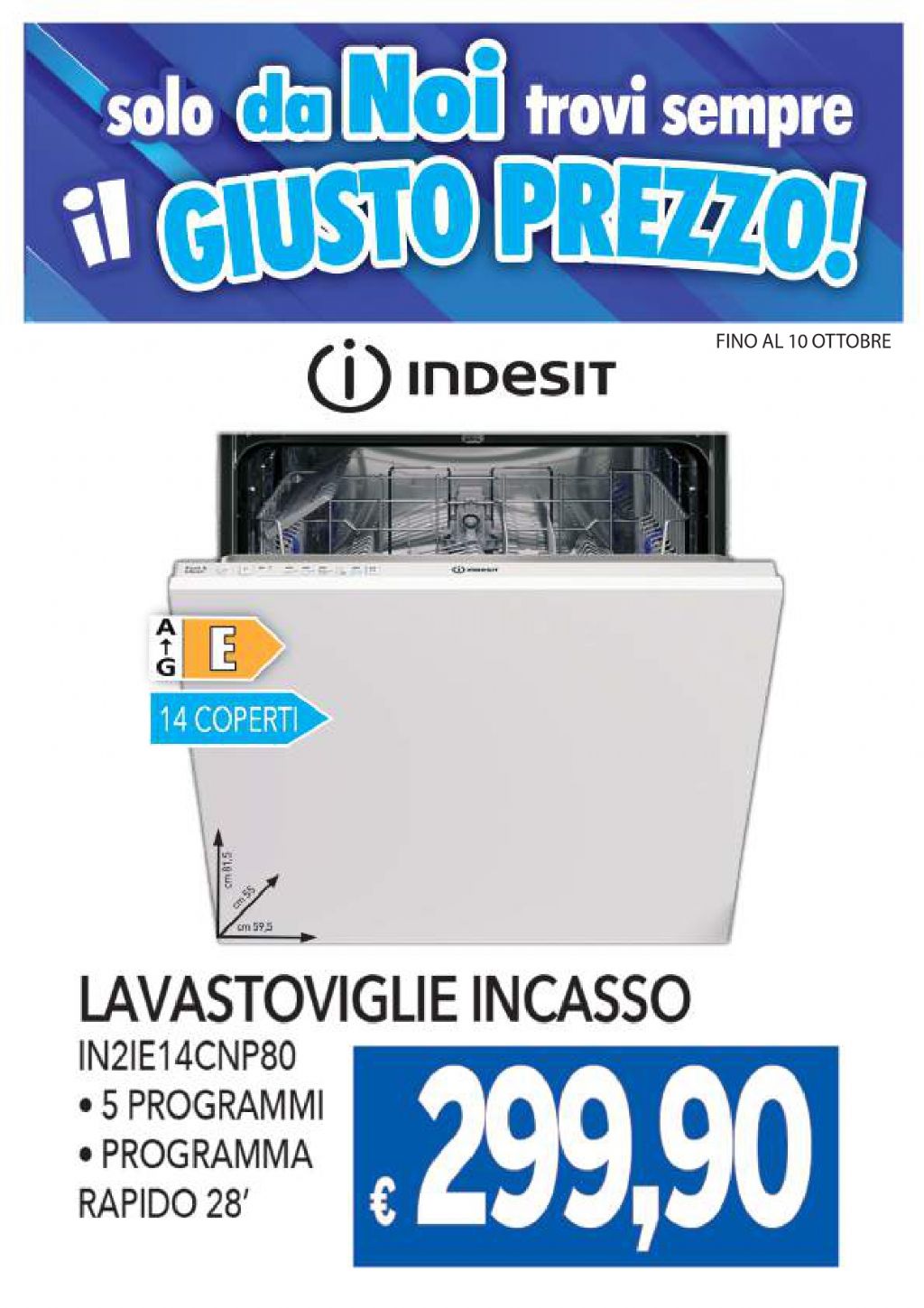 LAVASTOVIGLIE INCASSO INDESIT IN2IE14CNP80