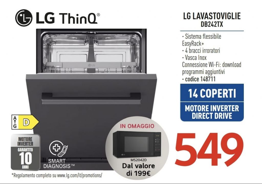 LAVASTOVIGLIE LG DB242TX INCASSO