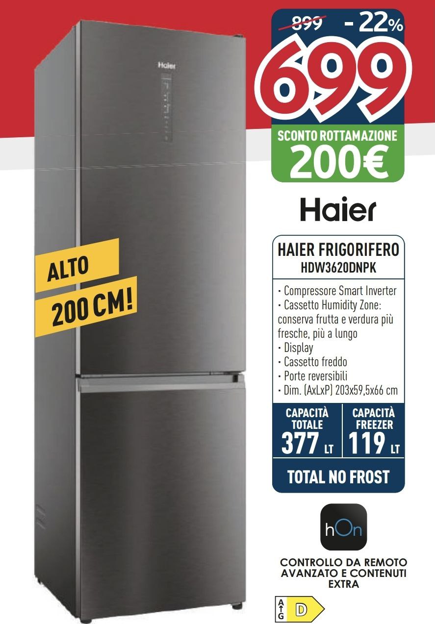 HAIER HDW3620DNPK FRIGO COMBINATO NO FROST 2MT