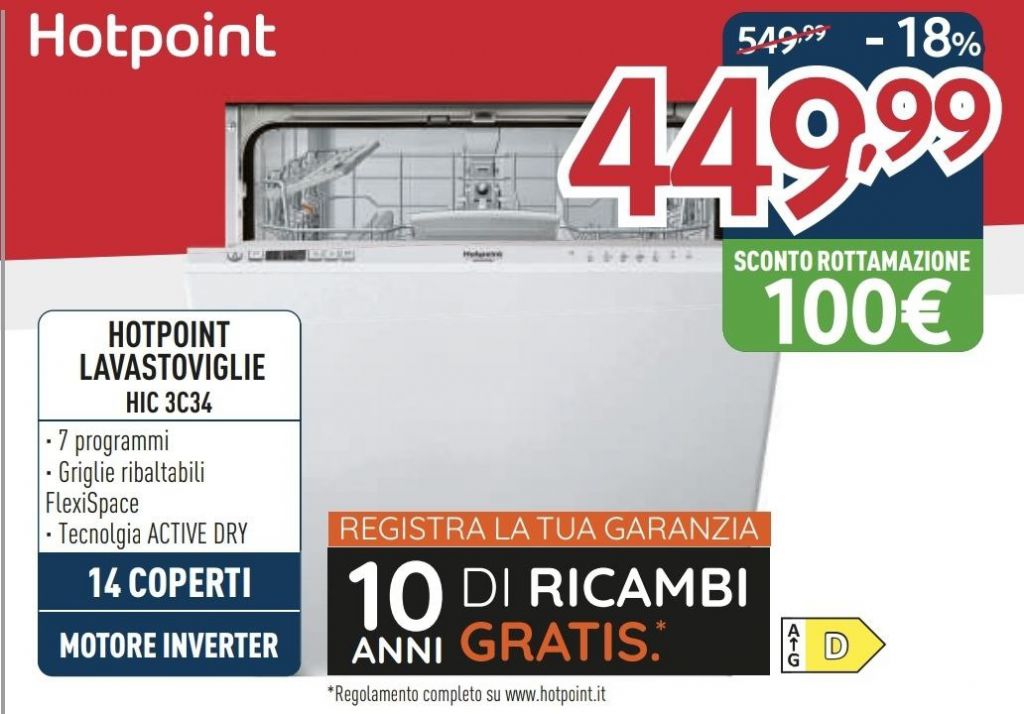 HOTPOINT-ARISTON HIC3C34 LAVASTOVIGLIE INCASSO 14 COPERTI