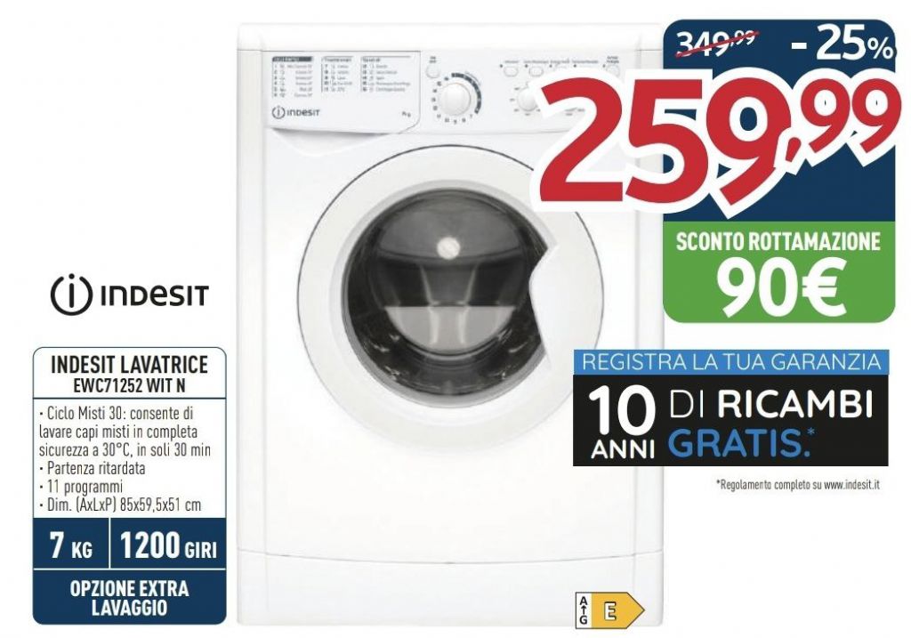 LAVATRICE 7KG INDESIT EWC71252 WIT