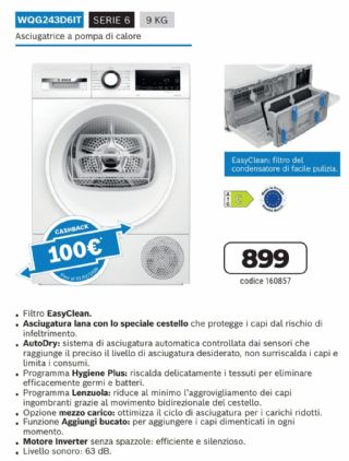 ASCIUGATRICE BOSCH WQG243D6IT 9KG