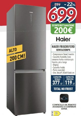 HAIER HDW3620DNPK FRIGO COMBINATO NO FROST 2MT